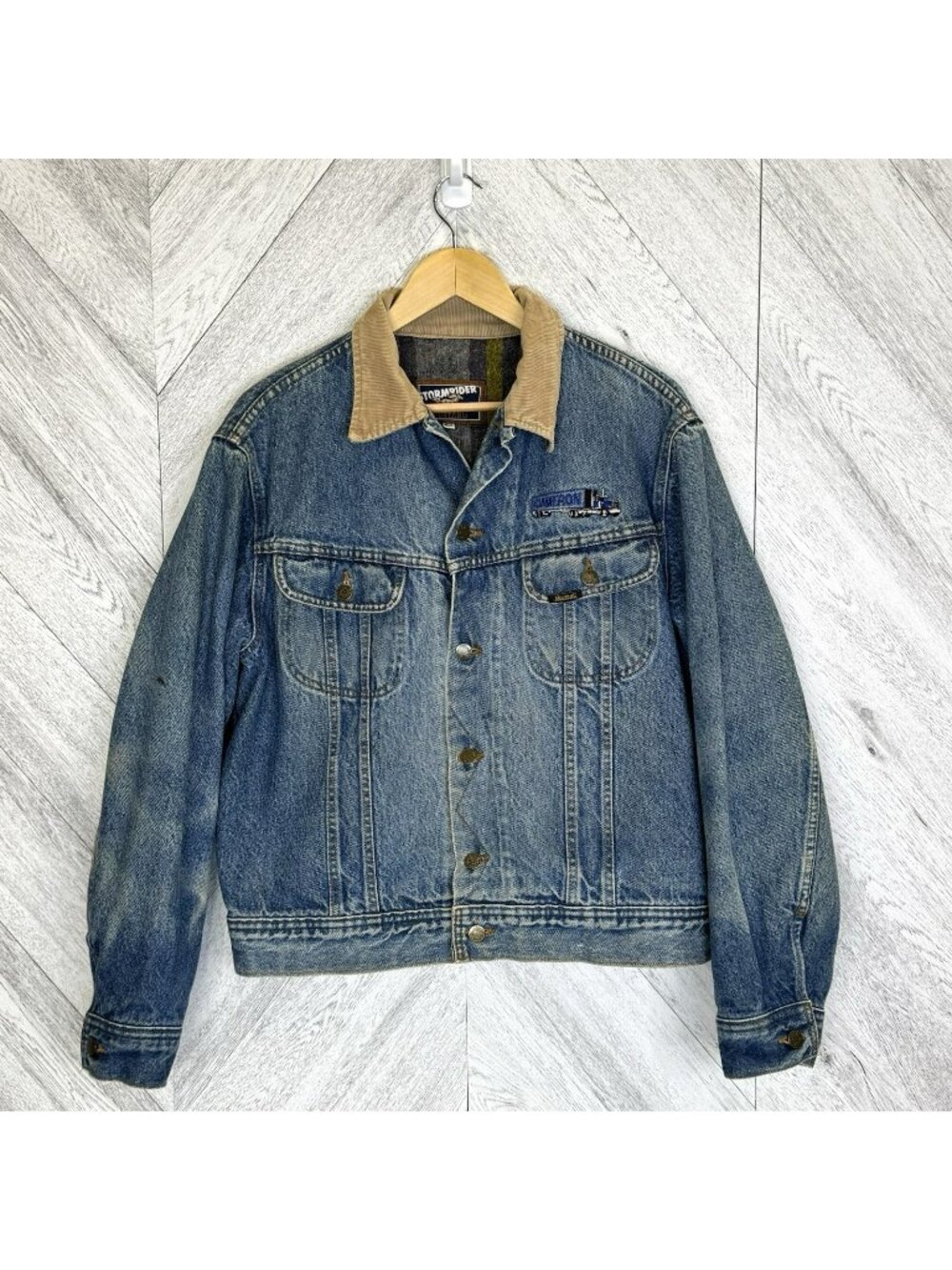 Vintage Mustang Stormrider Trucker Denim Jean Jacket Blanket Lined Mens Large